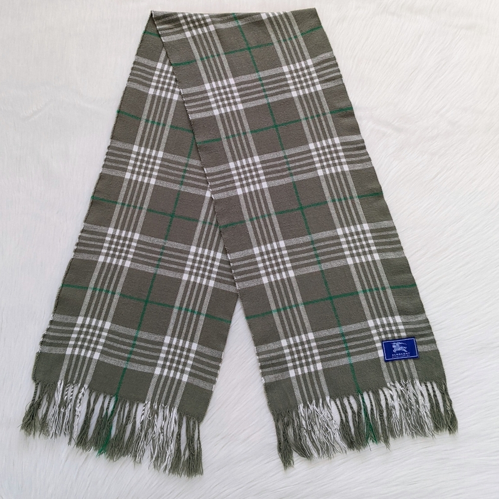 Authentic Vintage Burberry Prorsum Green Nova Check Plaid Cashmere Scarf